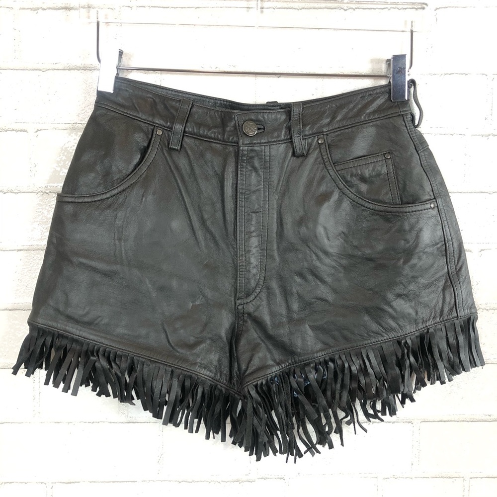 Harley-Davidson Black Leather High-Waist Fringe Shorts